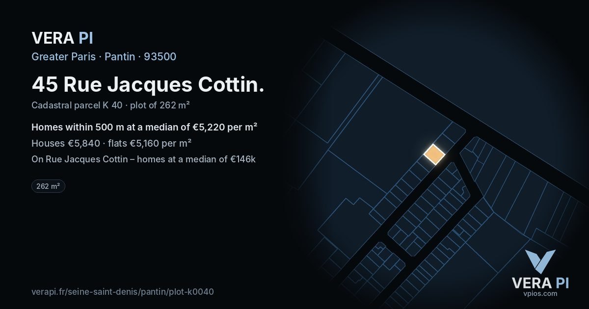 45 Rue Jacques Cottin, Pantin at night – the plot lit, the parcels around coloured by the prices near them