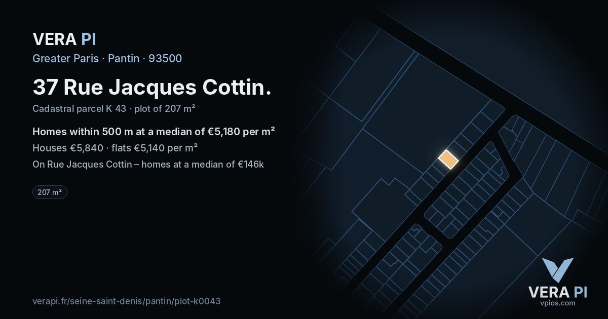 37 Rue Jacques Cottin, Pantin at night – the plot lit, the parcels around coloured by the prices near them