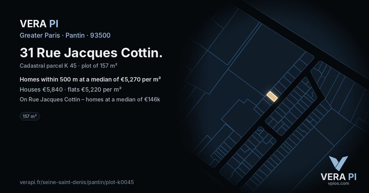 31 Rue Jacques Cottin, Pantin at night – the plot lit, the parcels around coloured by the prices near them