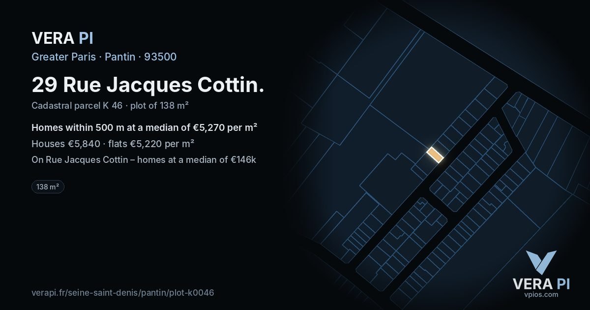 29 Rue Jacques Cottin, Pantin at night – the plot lit, the parcels around coloured by the prices near them