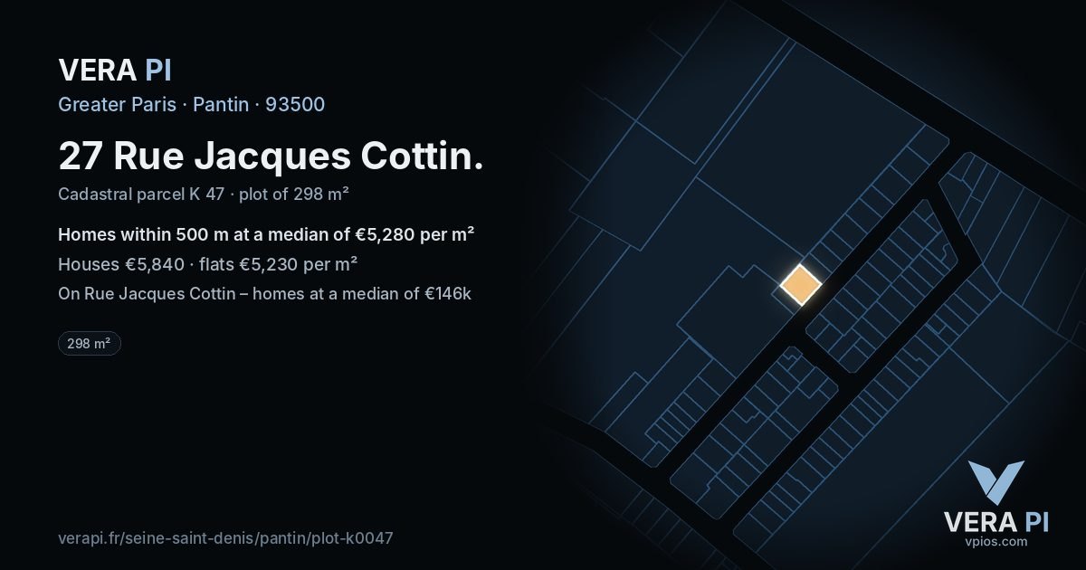 27 Rue Jacques Cottin, Pantin at night – the plot lit, the parcels around coloured by the prices near them