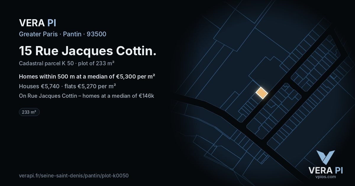 15 Rue Jacques Cottin, Pantin at night – the plot lit, the parcels around coloured by the prices near them