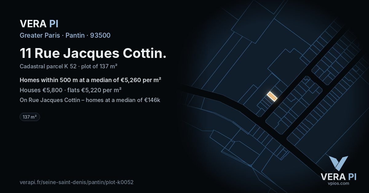 11 Rue Jacques Cottin, Pantin at night – the plot lit, the parcels around coloured by the prices near them
