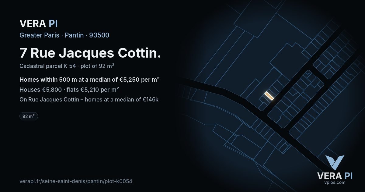 7 Rue Jacques Cottin, Pantin at night – the plot lit, the parcels around coloured by the prices near them