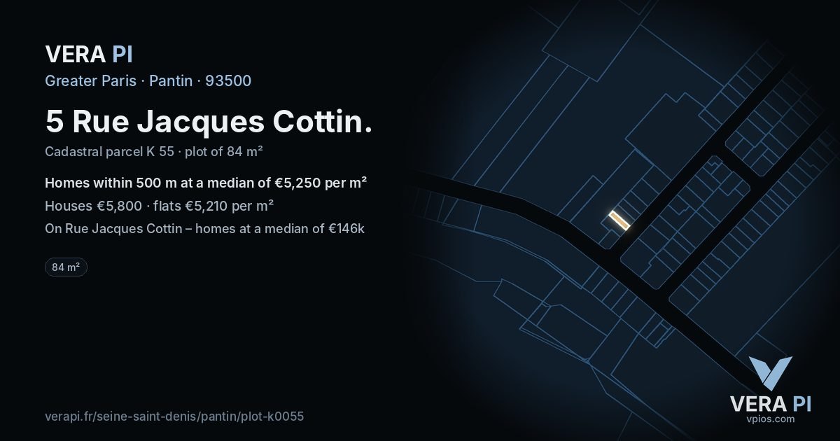 5 Rue Jacques Cottin, Pantin at night – the plot lit, the parcels around coloured by the prices near them