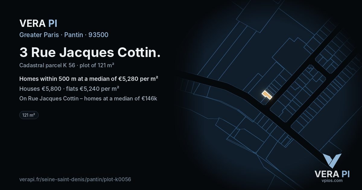 3 Rue Jacques Cottin, Pantin at night – the plot lit, the parcels around coloured by the prices near them