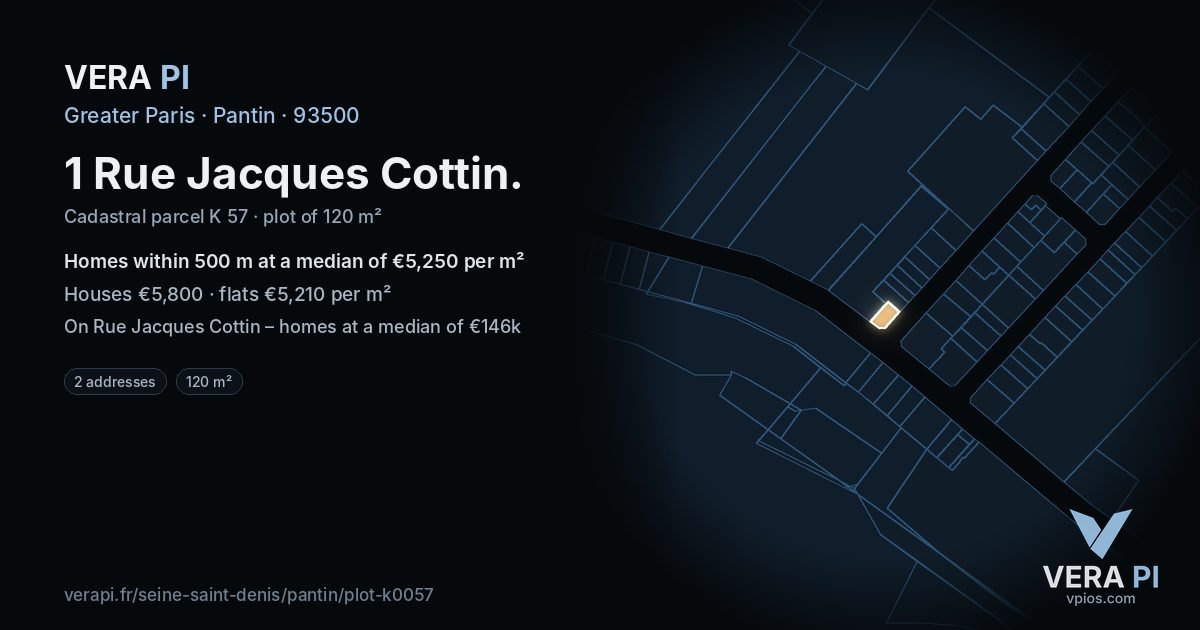 1 Rue Jacques Cottin, Pantin at night – the plot lit, the parcels around coloured by the prices near them