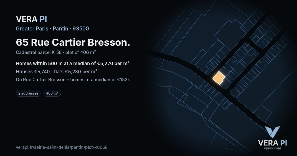 65 Rue Cartier Bresson, Pantin at night – the plot lit, the parcels around coloured by the prices near them