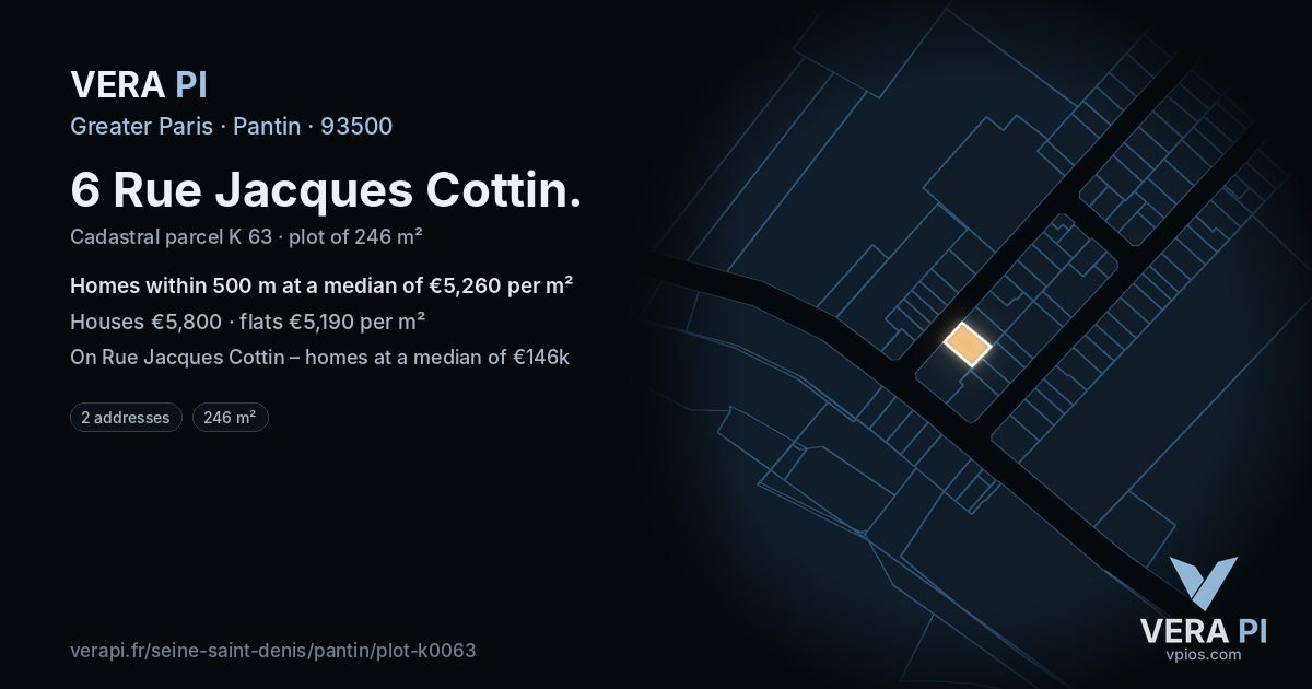 6 Rue Jacques Cottin, Pantin at night – the plot lit, the parcels around coloured by the prices near them