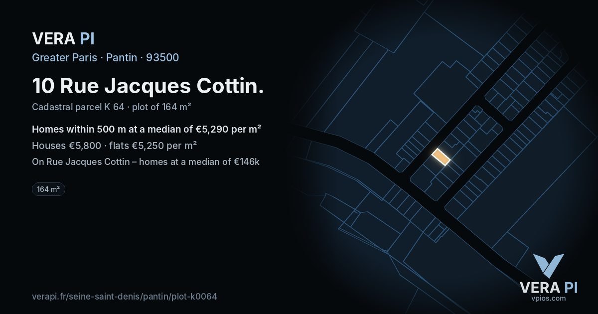 10 Rue Jacques Cottin, Pantin at night – the plot lit, the parcels around coloured by the prices near them