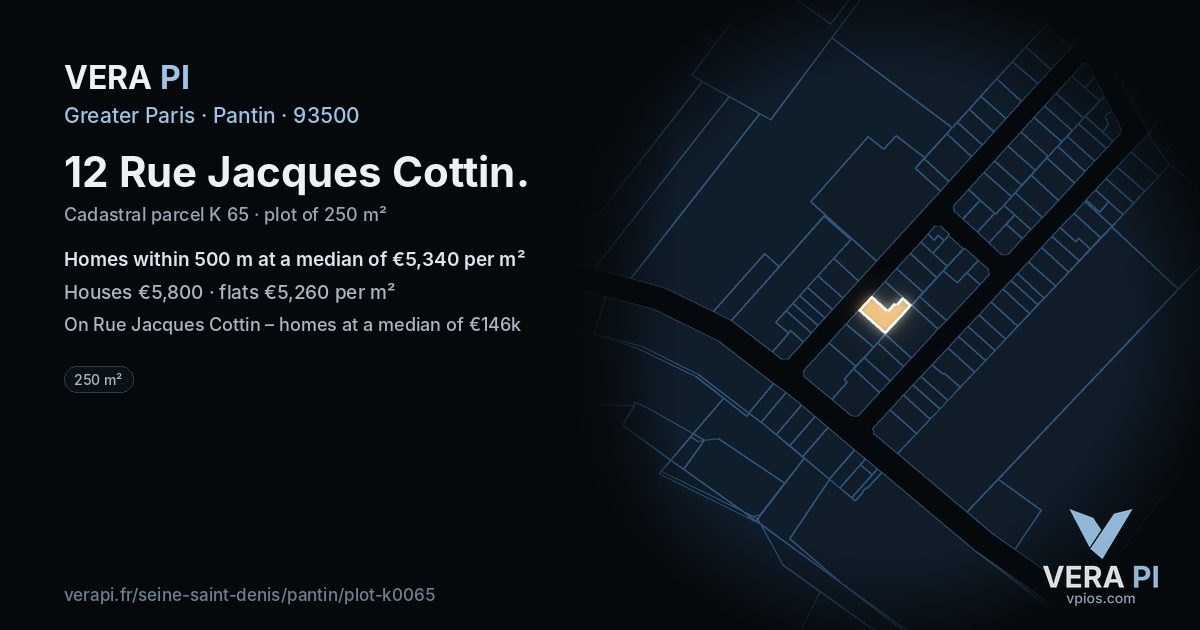 12 Rue Jacques Cottin, Pantin at night – the plot lit, the parcels around coloured by the prices near them