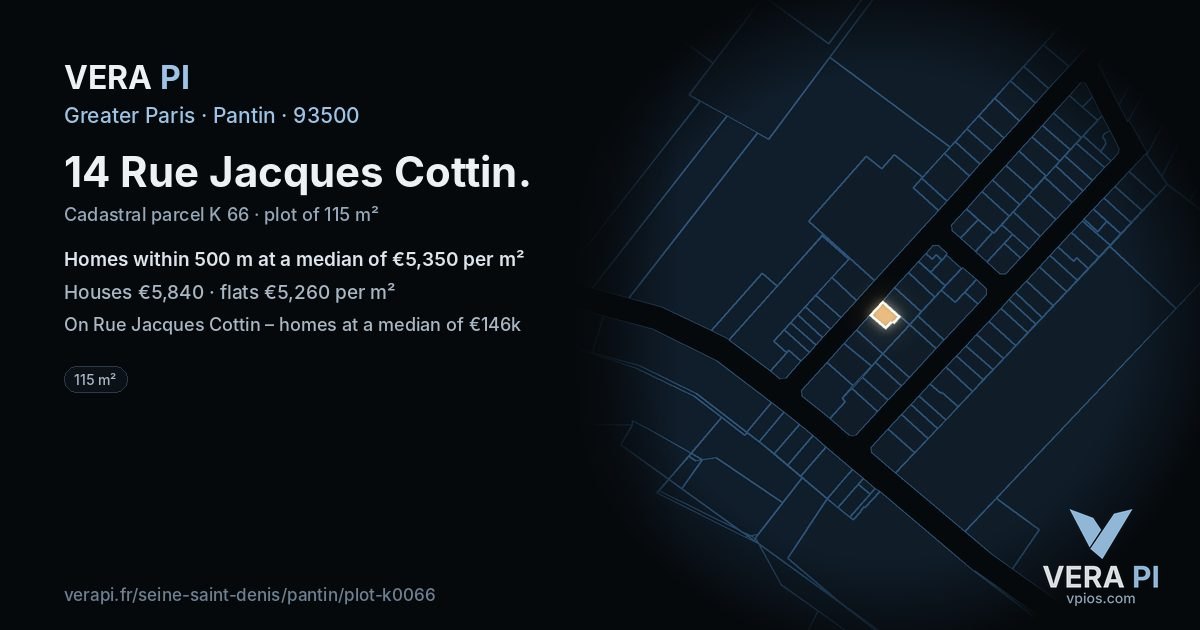 14 Rue Jacques Cottin, Pantin at night – the plot lit, the parcels around coloured by the prices near them