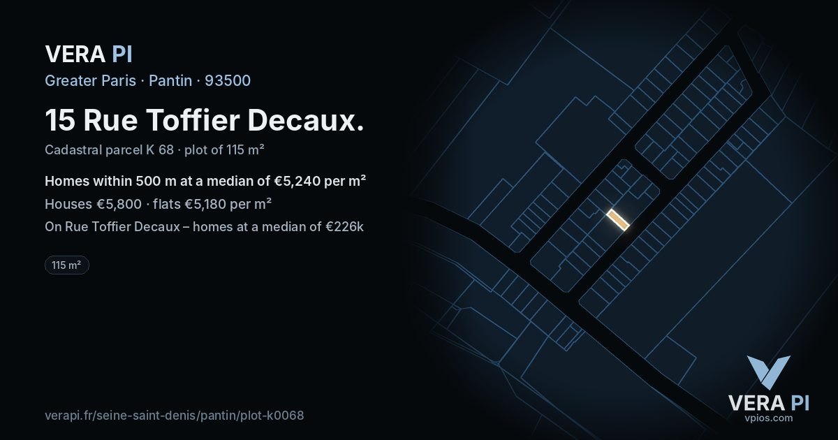 15 Rue Toffier Decaux, Pantin at night – the plot lit, the parcels around coloured by the prices near them