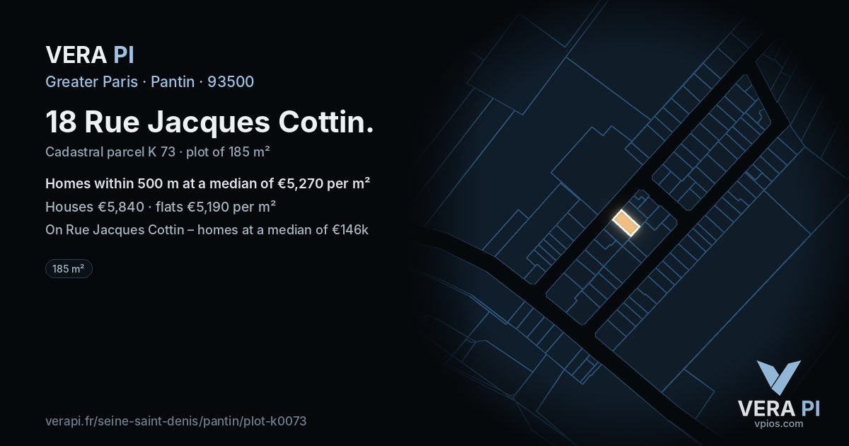 18 Rue Jacques Cottin, Pantin at night – the plot lit, the parcels around coloured by the prices near them