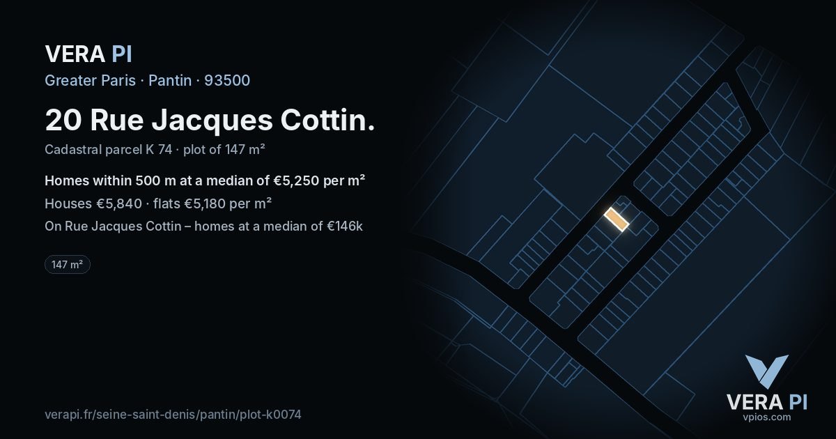 20 Rue Jacques Cottin, Pantin at night – the plot lit, the parcels around coloured by the prices near them