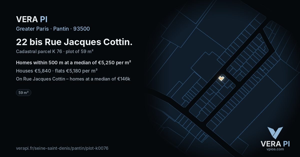 22 bis Rue Jacques Cottin, Pantin at night – the plot lit, the parcels around coloured by the prices near them