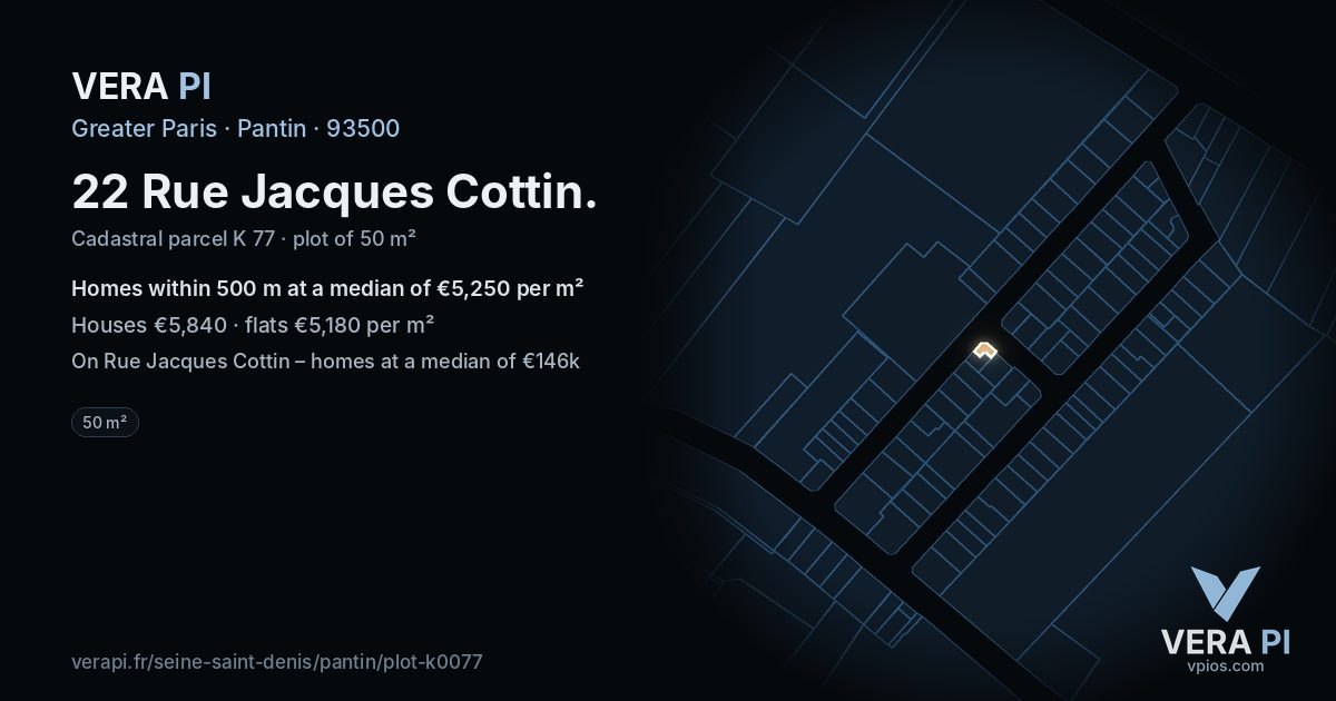 22 Rue Jacques Cottin, Pantin at night – the plot lit, the parcels around coloured by the prices near them