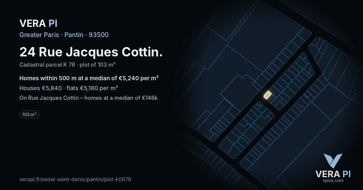 24 Rue Jacques Cottin, Pantin at night – the plot lit, the parcels around coloured by the prices near them