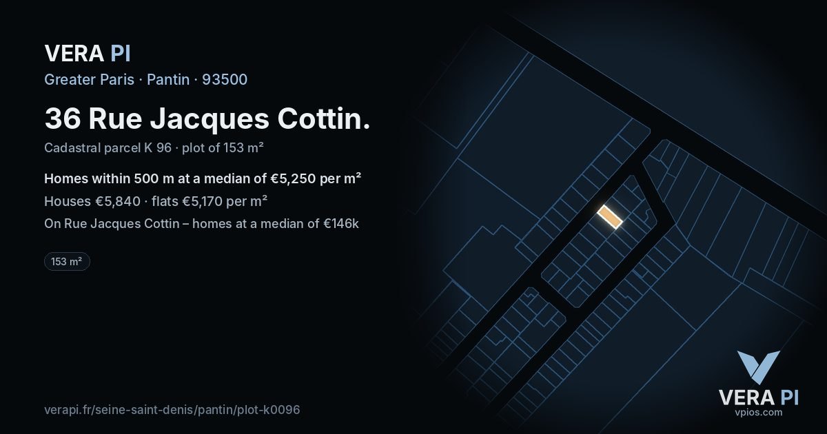 36 Rue Jacques Cottin, Pantin at night – the plot lit, the parcels around coloured by the prices near them