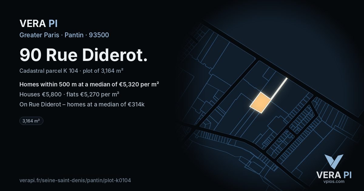 90 Rue Diderot, Pantin at night – the plot lit, the parcels around coloured by the prices near them