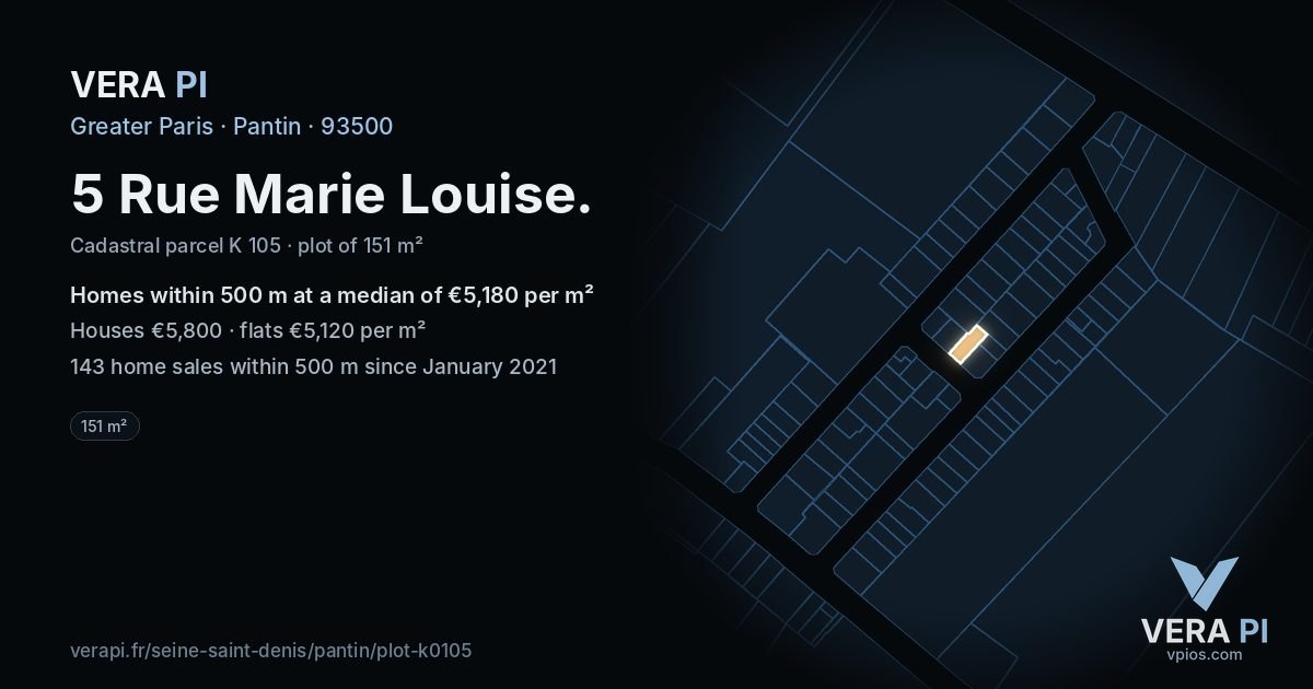 5 Rue Marie Louise, Pantin at night – the plot lit, the parcels around coloured by the prices near them