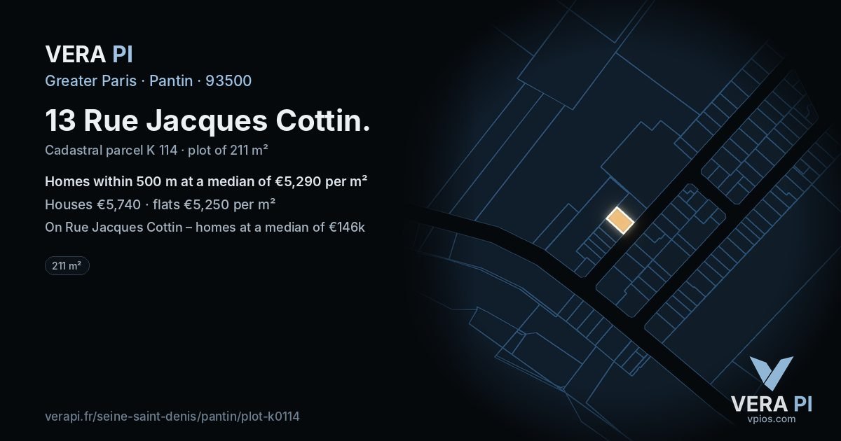 13 Rue Jacques Cottin, Pantin at night – the plot lit, the parcels around coloured by the prices near them