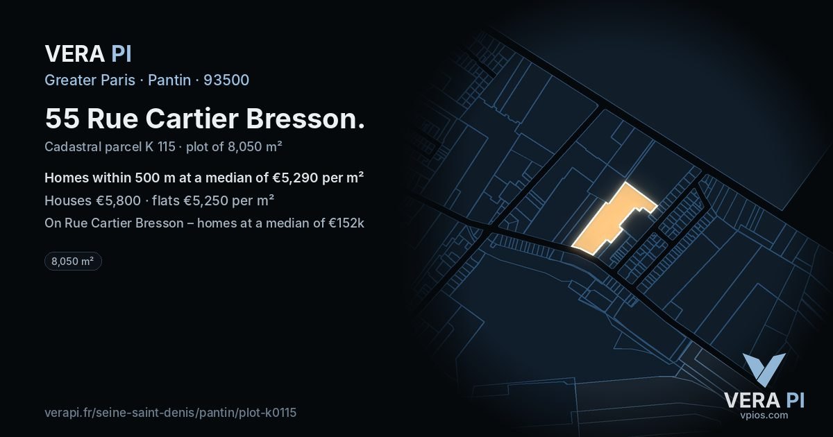 55 Rue Cartier Bresson, Pantin at night – the plot lit, the parcels around coloured by the prices near them