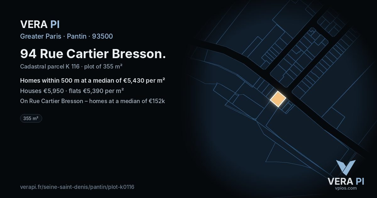 94 Rue Cartier Bresson, Pantin at night – the plot lit, the parcels around coloured by the prices near them