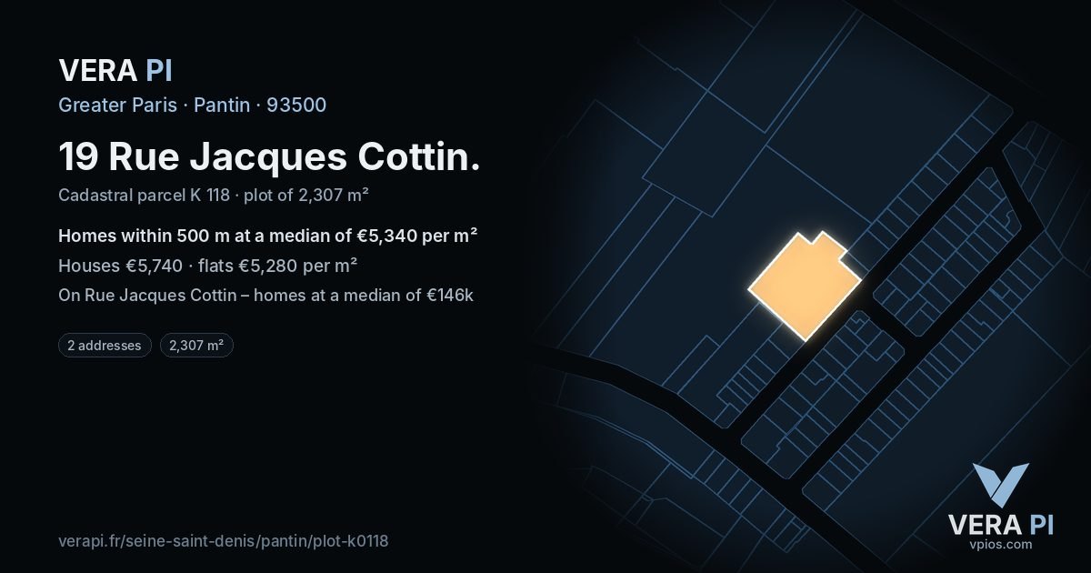 19 Rue Jacques Cottin, Pantin at night – the plot lit, the parcels around coloured by the prices near them
