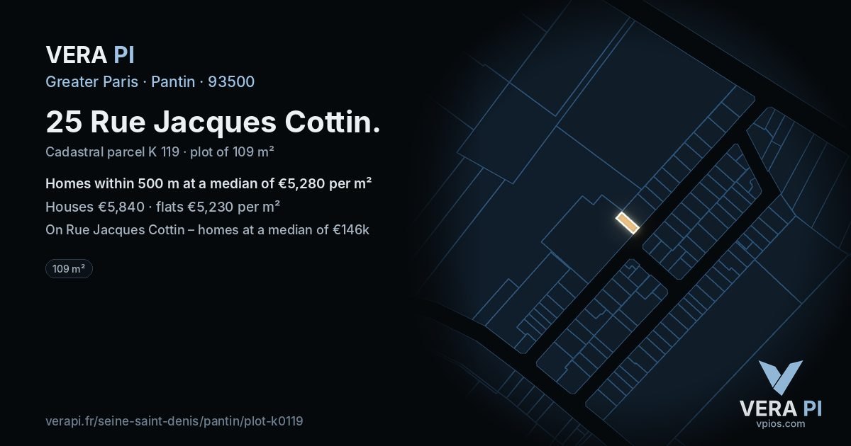 25 Rue Jacques Cottin, Pantin at night – the plot lit, the parcels around coloured by the prices near them