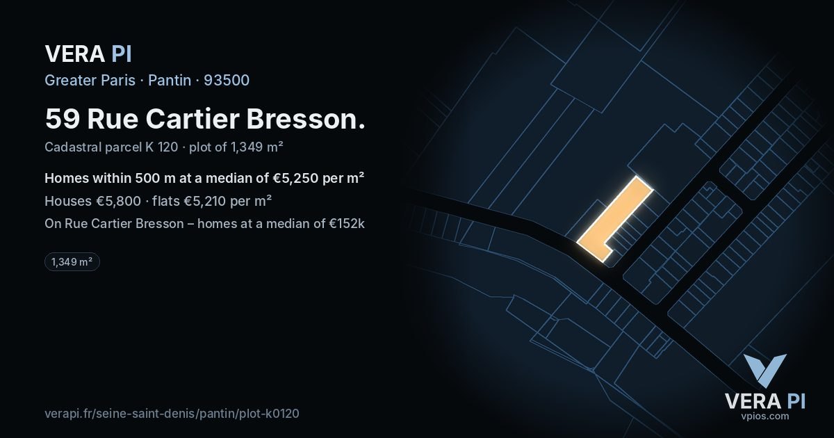 59 Rue Cartier Bresson, Pantin at night – the plot lit, the parcels around coloured by the prices near them