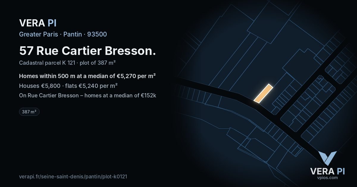 57 Rue Cartier Bresson, Pantin at night – the plot lit, the parcels around coloured by the prices near them
