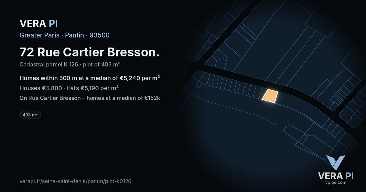 72 Rue Cartier Bresson, Pantin at night – the plot lit, the parcels around coloured by the prices near them