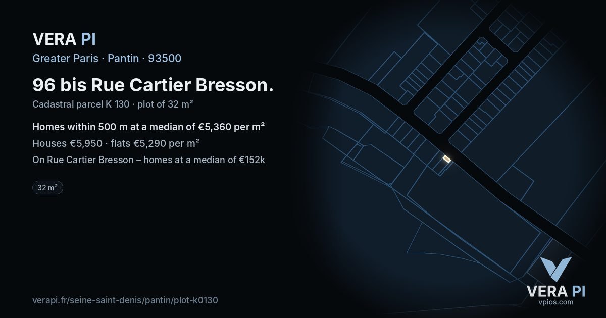 96 bis Rue Cartier Bresson, Pantin at night – the plot lit, the parcels around coloured by the prices near them