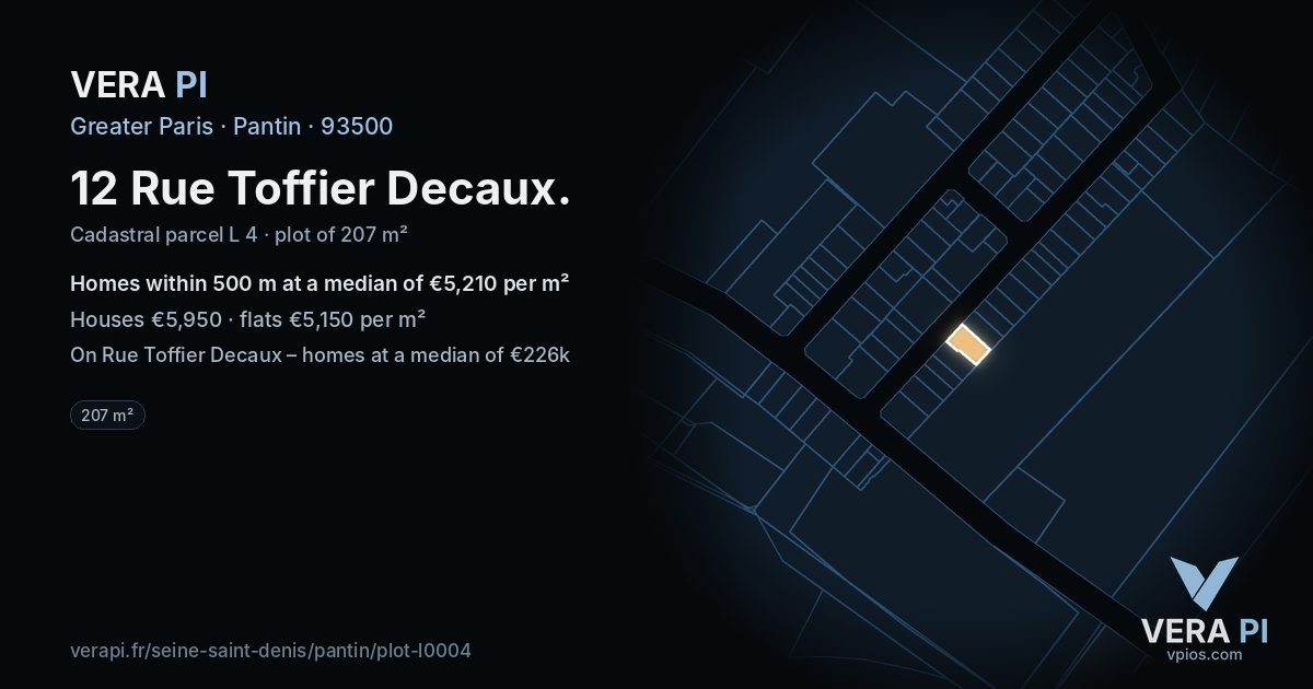 12 Rue Toffier Decaux, Pantin at night – the plot lit, the parcels around coloured by the prices near them