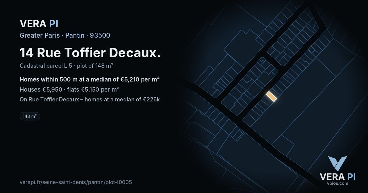 14 Rue Toffier Decaux, Pantin at night – the plot lit, the parcels around coloured by the prices near them