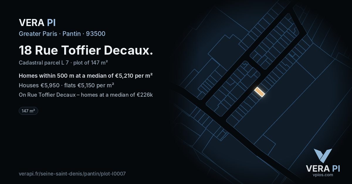 18 Rue Toffier Decaux, Pantin at night – the plot lit, the parcels around coloured by the prices near them