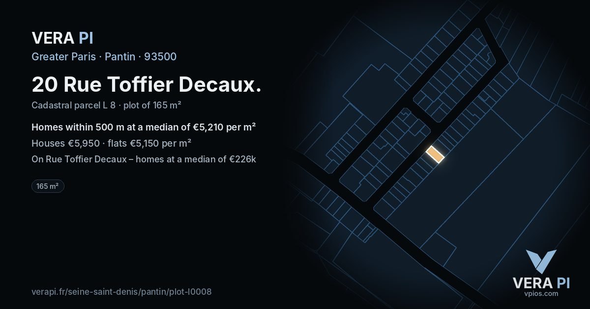 20 Rue Toffier Decaux, Pantin at night – the plot lit, the parcels around coloured by the prices near them