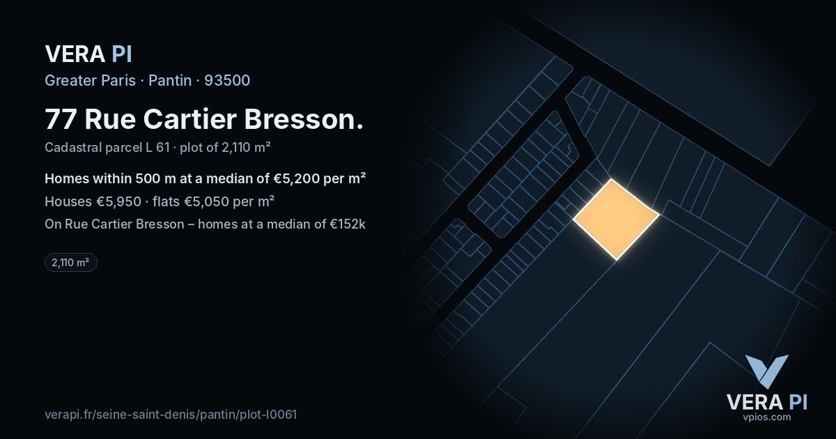 77 Rue Cartier Bresson, Pantin at night – the plot lit, the parcels around coloured by the prices near them