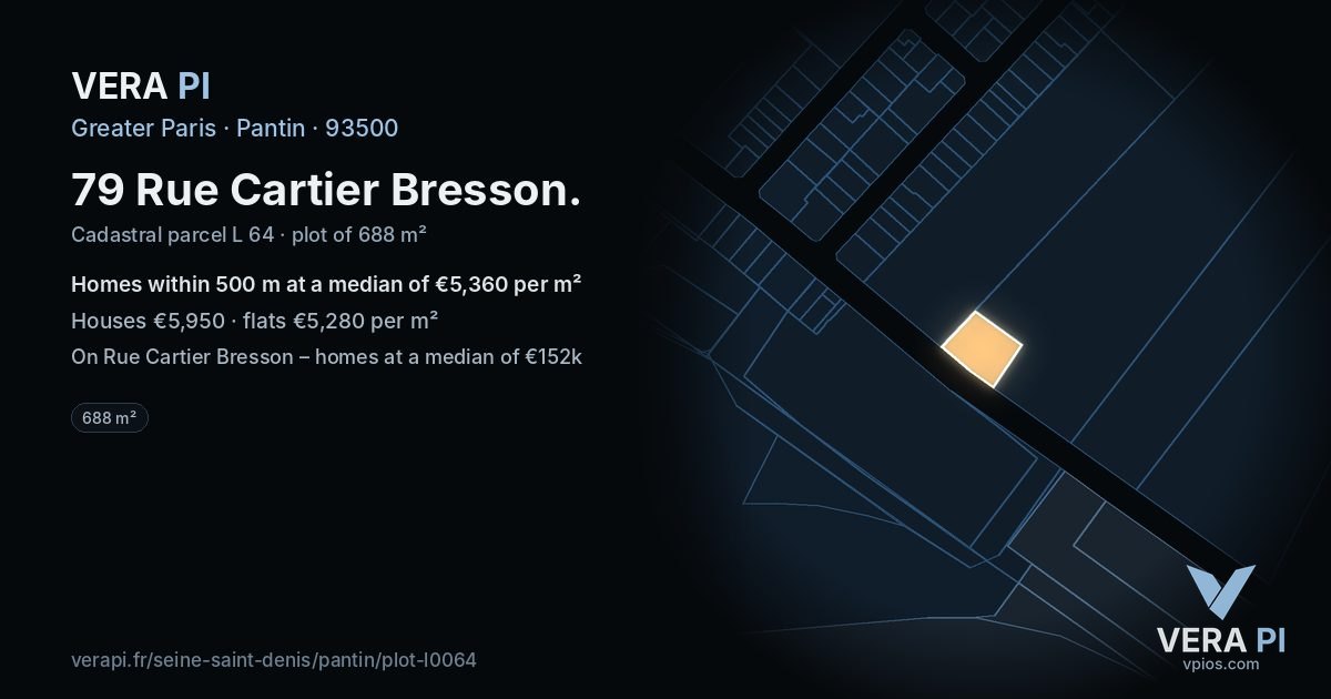 79 Rue Cartier Bresson, Pantin at night – the plot lit, the parcels around coloured by the prices near them
