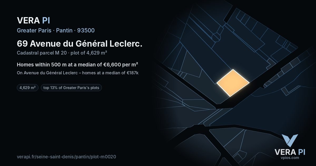 69 Avenue du Général Leclerc, Pantin at night – the plot lit, the parcels around coloured by the prices near them