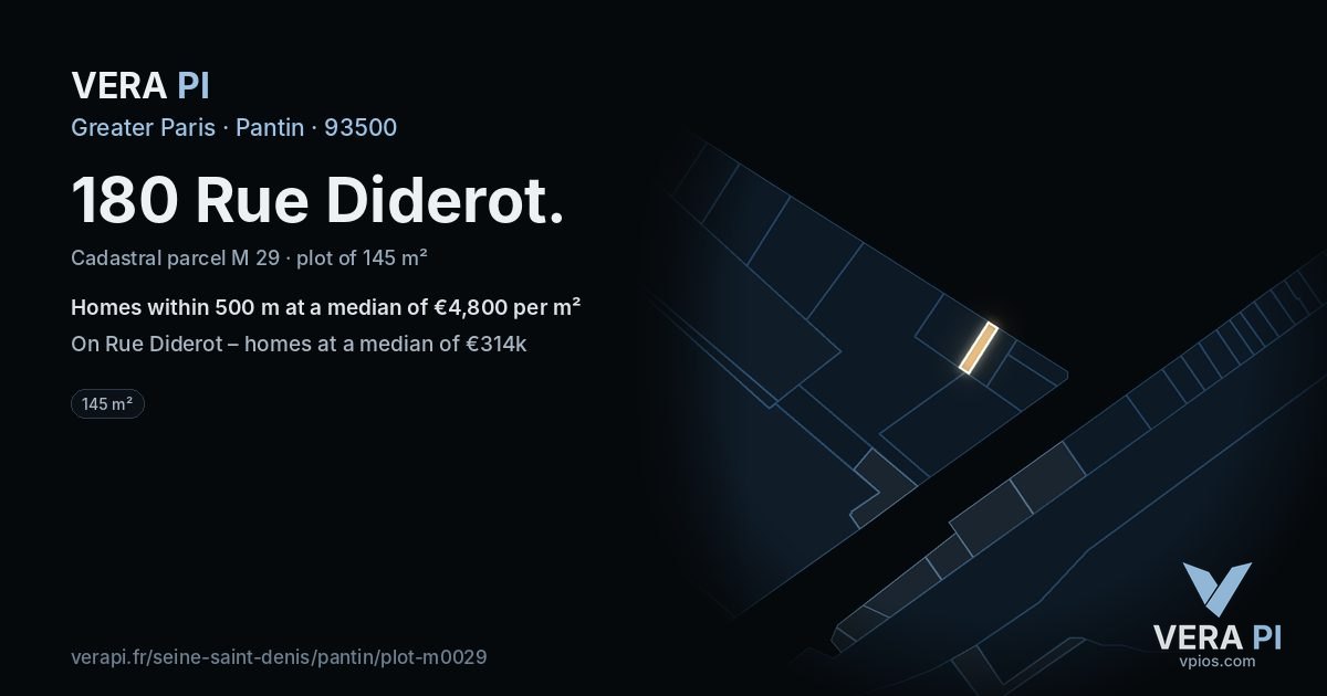 180 Rue Diderot, Pantin at night – the plot lit, the parcels around coloured by the prices near them