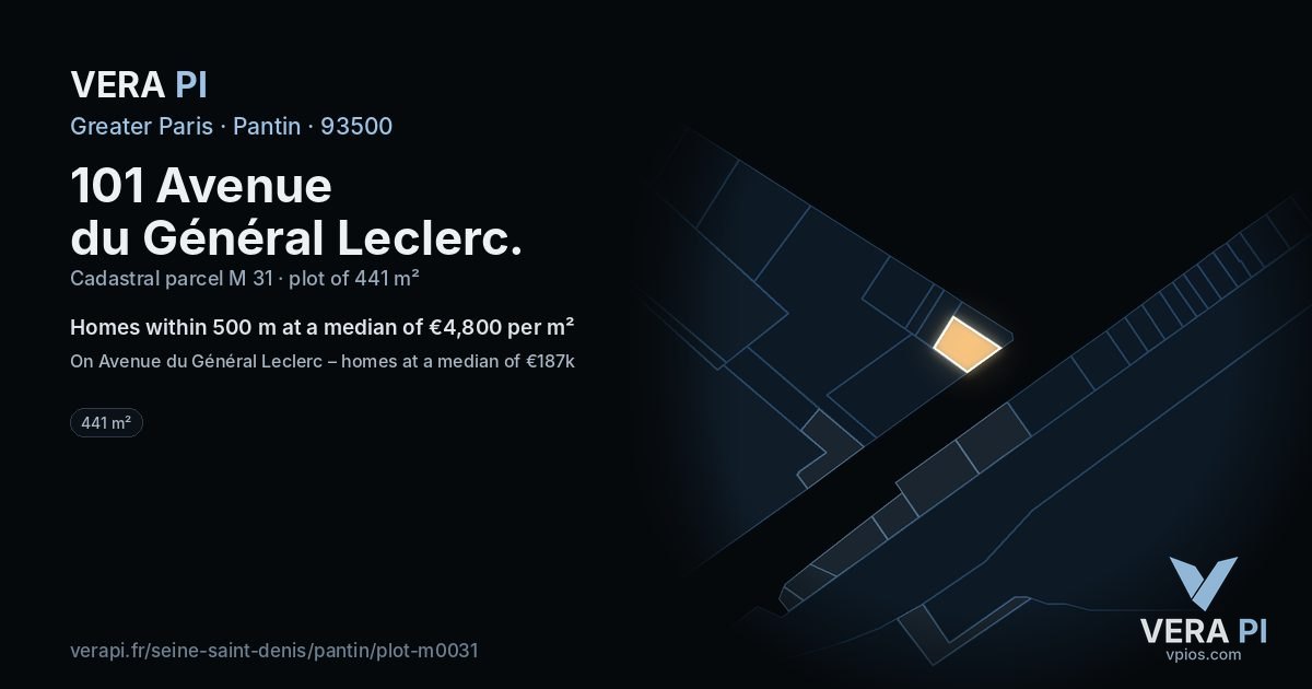 101 Avenue du Général Leclerc, Pantin at night – the plot lit, the parcels around coloured by the prices near them