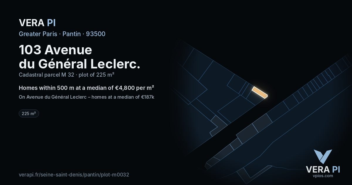 103 Avenue du Général Leclerc, Pantin at night – the plot lit, the parcels around coloured by the prices near them