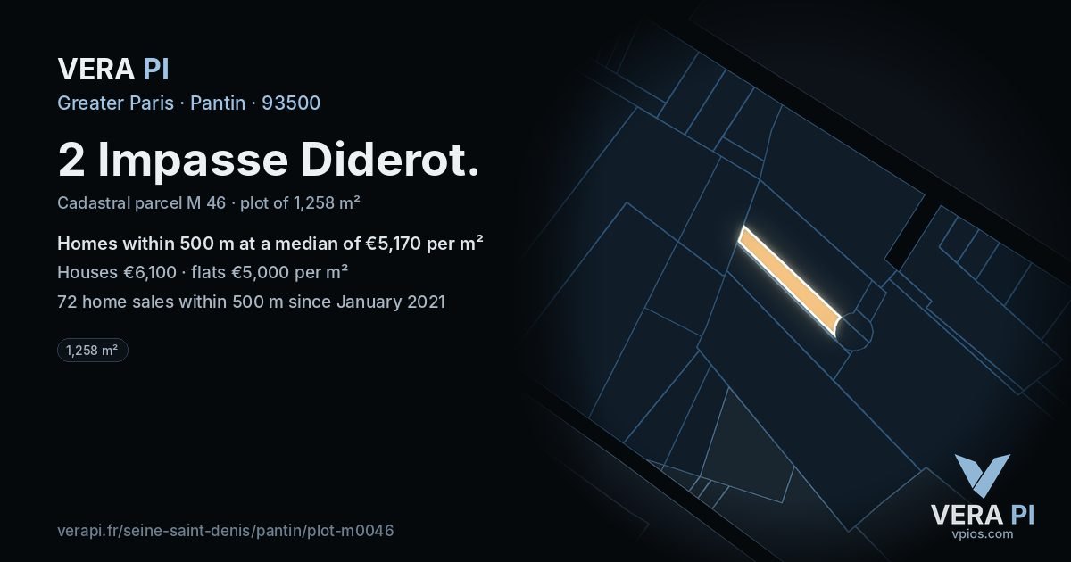 2 Impasse Diderot, Pantin at night – the plot lit, the parcels around coloured by the prices near them
