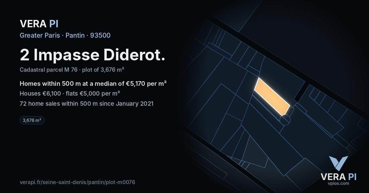 2 Impasse Diderot, Pantin at night – the plot lit, the parcels around coloured by the prices near them