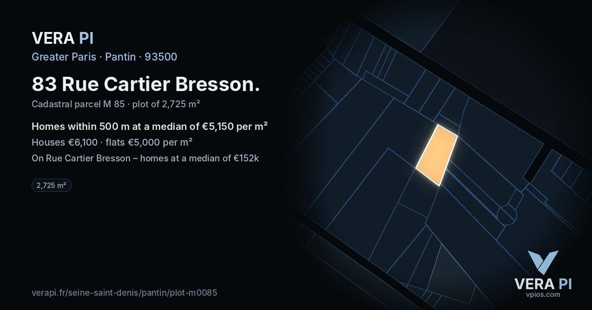 83 Rue Cartier Bresson, Pantin at night – the plot lit, the parcels around coloured by the prices near them
