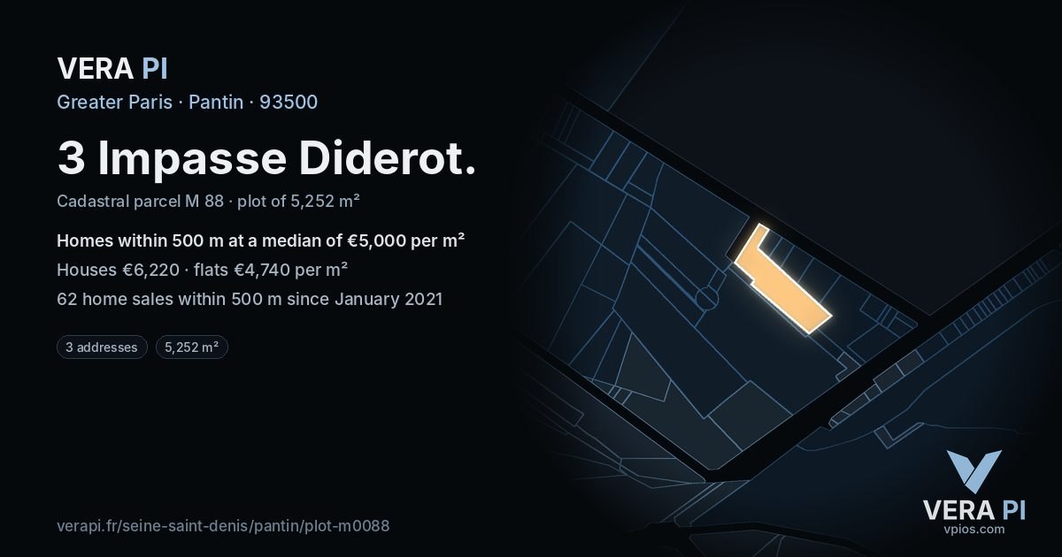 3 Impasse Diderot, Pantin at night – the plot lit, the parcels around coloured by the prices near them