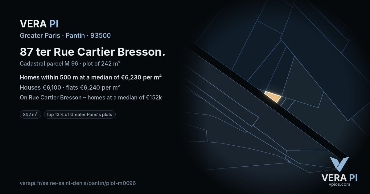 87 ter Rue Cartier Bresson, Pantin at night – the plot lit, the parcels around coloured by the prices near them