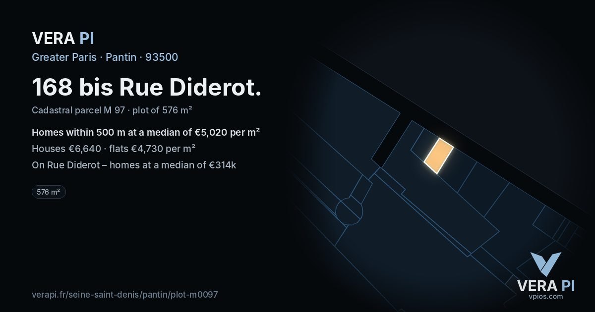 168 bis Rue Diderot, Pantin at night – the plot lit, the parcels around coloured by the prices near them